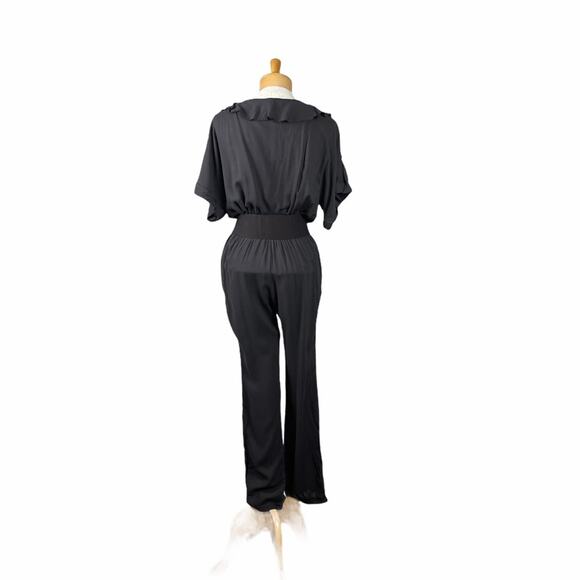 Lucy Paris Ruffled Pant Jumpsuit Cotton Brown Small - Picture 2 of 7